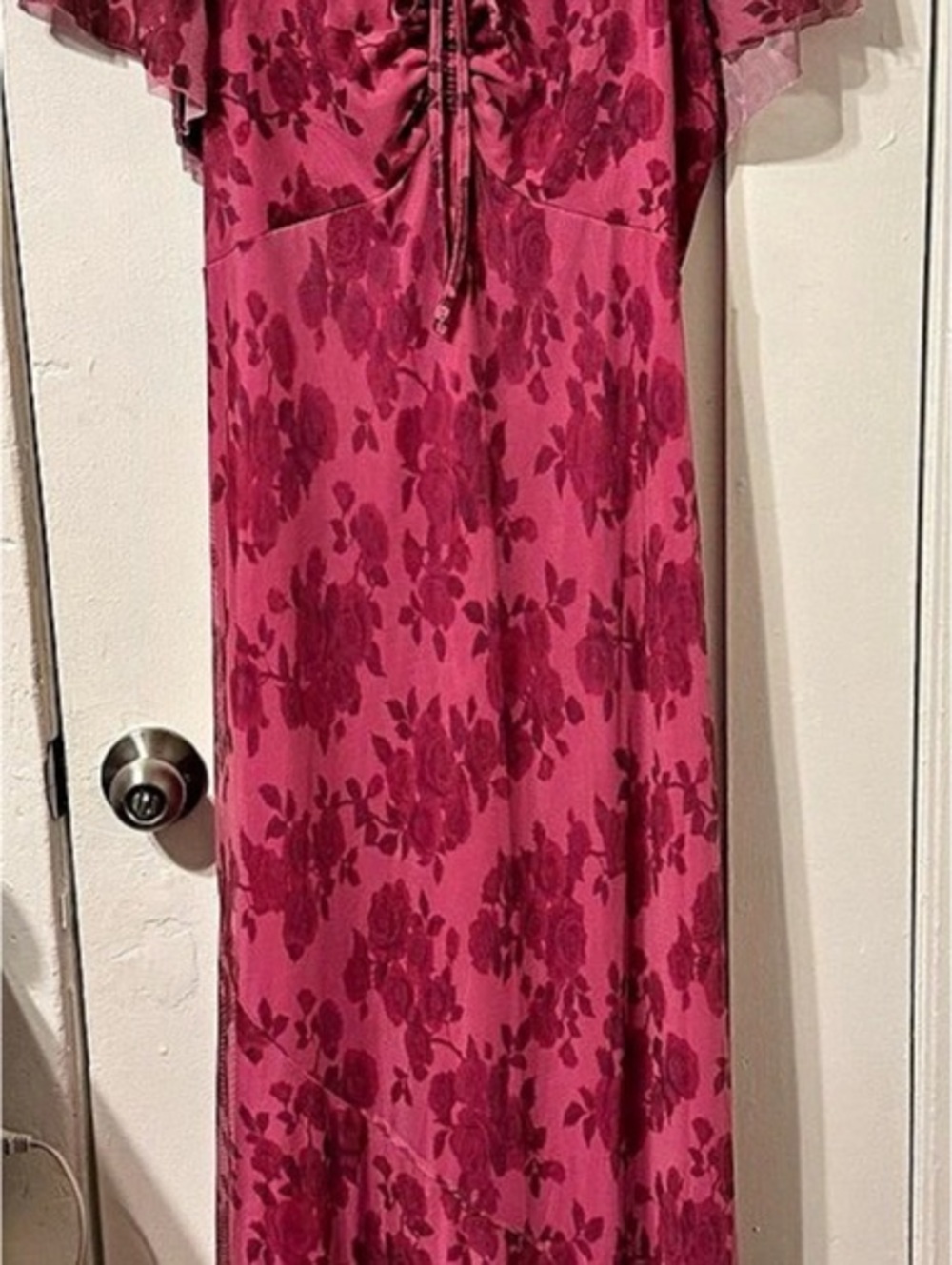 Torrid Flutter Sleeve Tie Front Maxi Dress Floral Pink Size 2